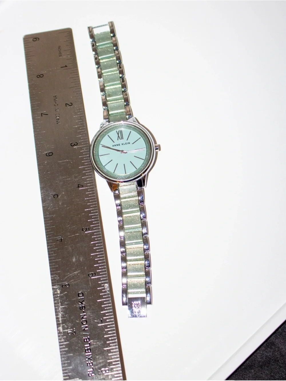 Anne Klein AK/1413 Aqua Blue Glitter Silver-Tone Bracelet Watch